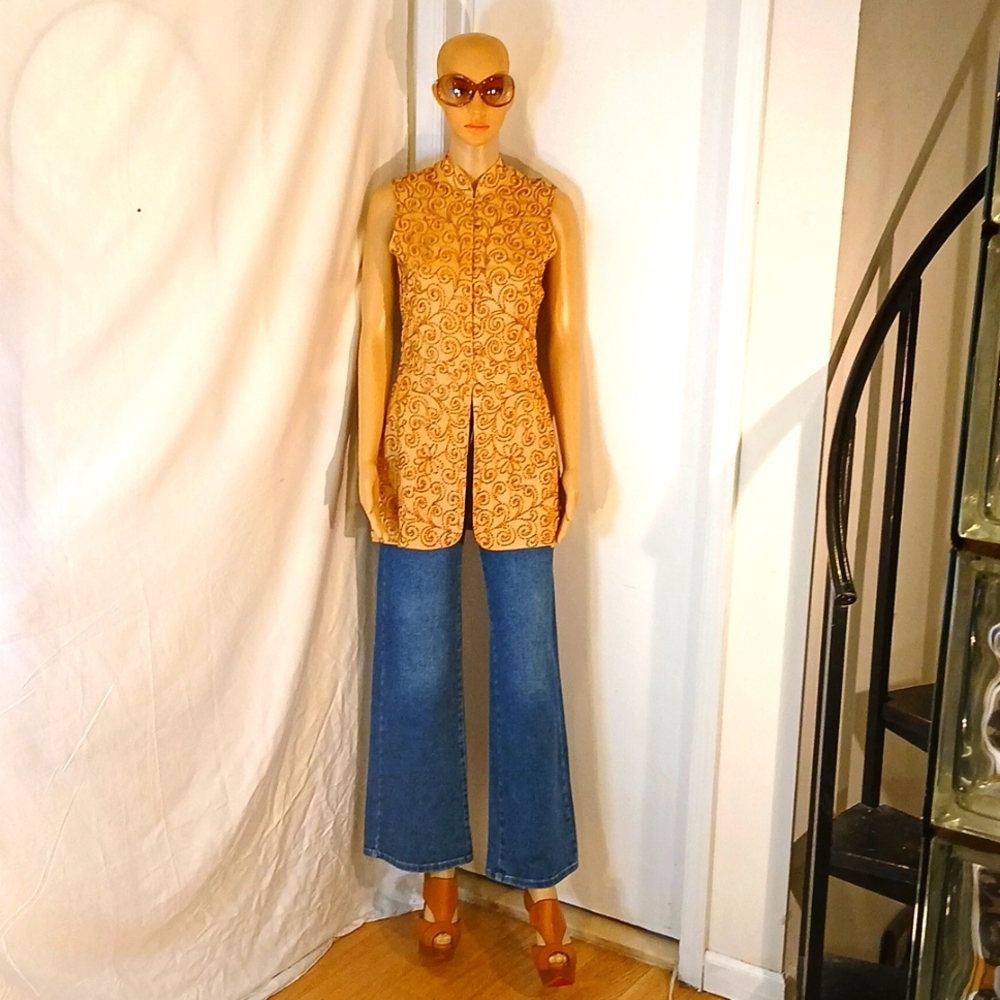 NWOT  Daniel Rebecca Tangerine Silk Decoritive Beaded Top/Vest